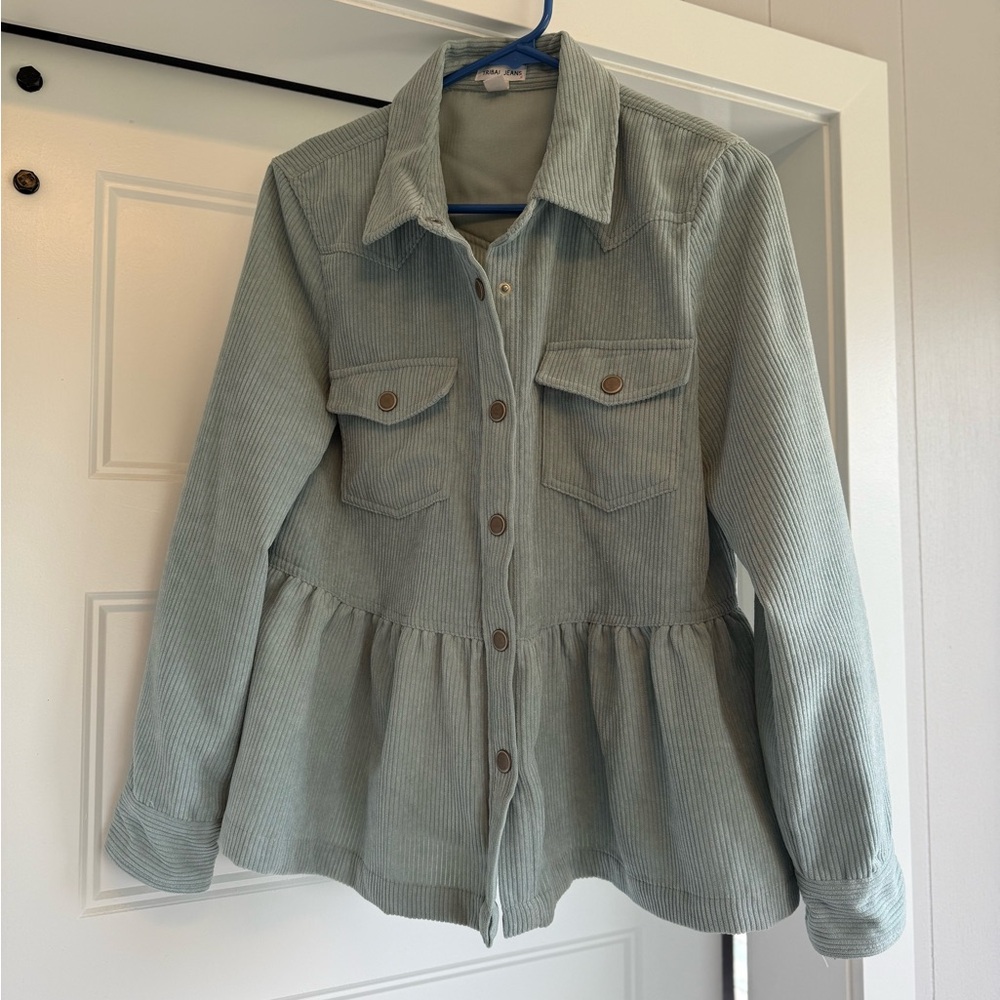 Light Blue Corduroy Button-Up Jacket